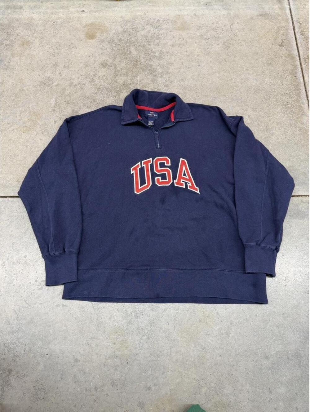 vintage united states of america made in usa quarter zip navy sweatshirt large